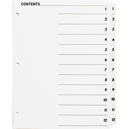 Picture of Sparco Quick Index Dividers With Table Of Contents Page, 1-12, White