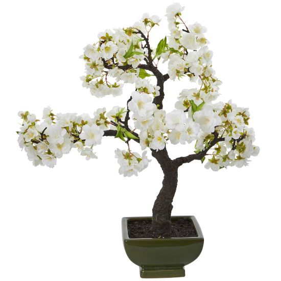 Picture of Nearly Natural Cherry Blossom Bonsai 20inH Artificial Tree With Pot. 20inH x 19inW x 9inD, White