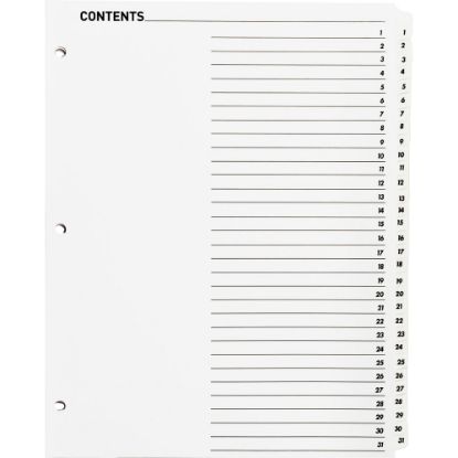 Picture of Sparco Quick Index Dividers With Table Of Contents Page, 1-31, White