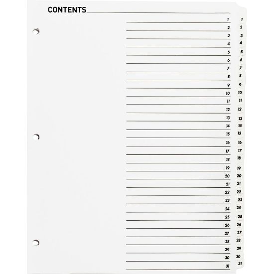 Picture of Sparco Quick Index Dividers With Table Of Contents Page, 1-31, White