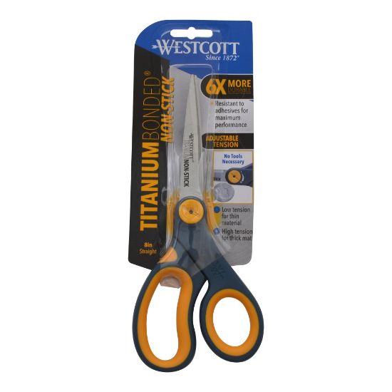 Picture of Westcott Titanium Bonded Non-Stick Scissors, 8in, Straight, Gray/Yellow