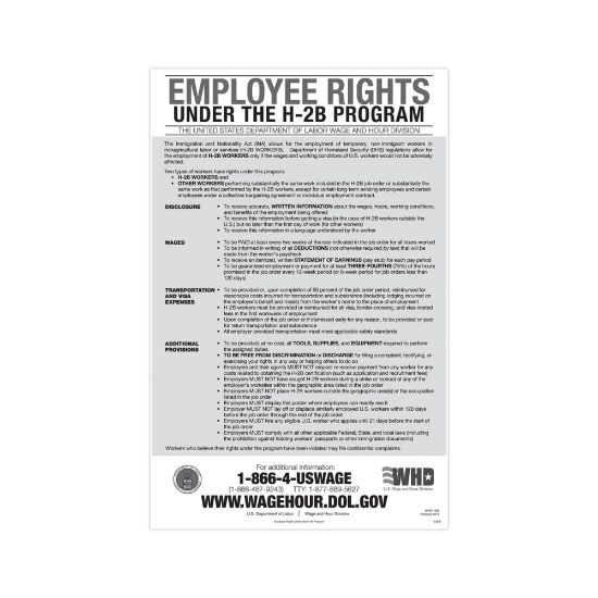 Picture of ComplyRight Federal Specialty Posters, Employee Rights Under The H-2B Program, English, 11in x 17in