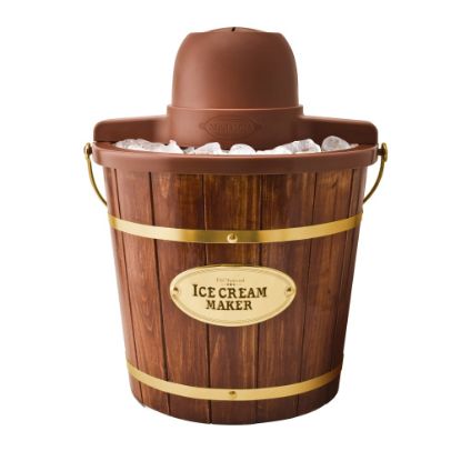 Picture of Nostalgia 4-Quart Wood Bucket Ice Cream Maker, Brown