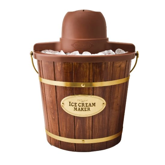 Picture of Nostalgia 4-Quart Wood Bucket Ice Cream Maker, Brown