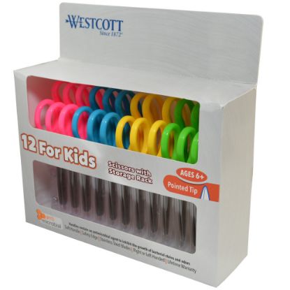 Picture of Westcott Kids School Pack Scissors, 5in, Pointed, Multicolor, Pack Of 12