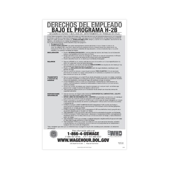 Picture of ComplyRight Federal Specialty Posters, Employee Rights Under The H-2B Program, Spanish, 11in x 17in