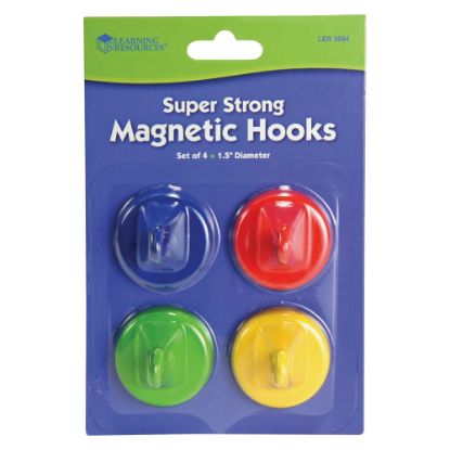 Picture of Learning Resources Super Strong Magnetic Hooks Set - for Pocket Chart, Flip Book, Hall Pass, Decoration - Metal - Red, Blue, Green, Yellow - 4 / Pack