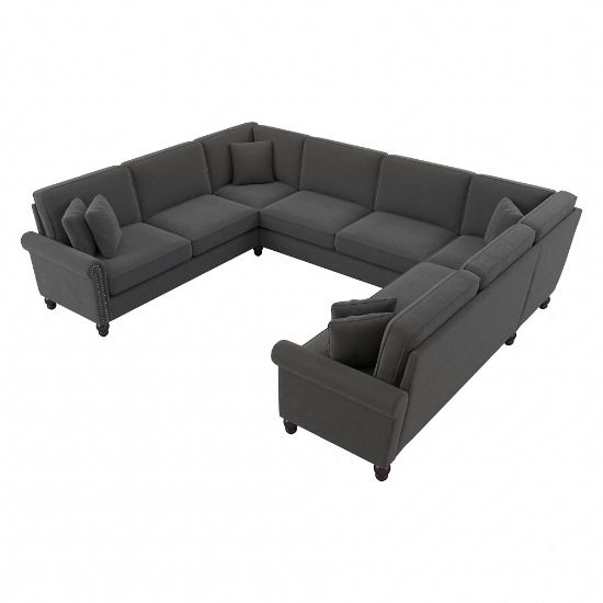 Picture of Bush Furniture Coventry 125inW U-Shaped Sectional Couch, Charcoal Gray Herringbone, Standard Delivery