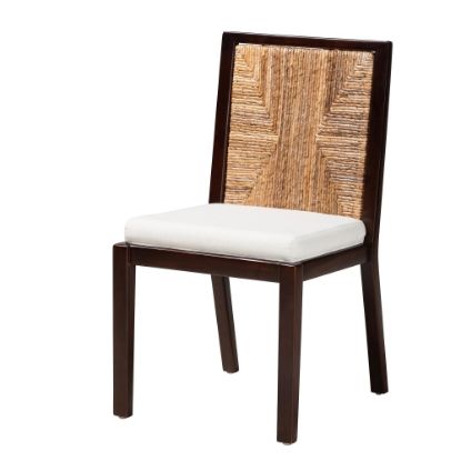 Picture of bali & pari Joana Modern Bohemian Wood and Natural Abaca Dining Side Chair, White/Natural/Dark Brown