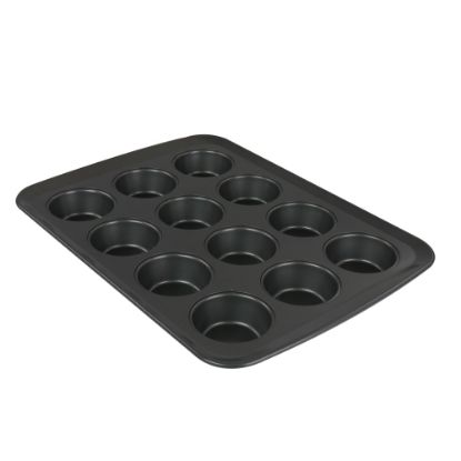 Picture of Gibson Bakers Friend 12-Cup Steel Non-Stick Muffin Pan, Dark Gray