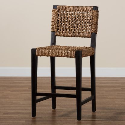 Picture of bali & pari Alise Mahogany Wood And Seagrass Counter-Height Stool With Back, Brown/Dark Brown