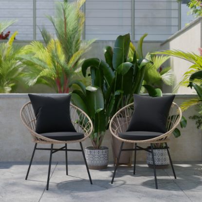 Picture of Flash Furniture Devon Indoor/Outdoor Modern Papasan Rattan Rope Patio Chairs, Black/Tan, Set Of 2 Chairs