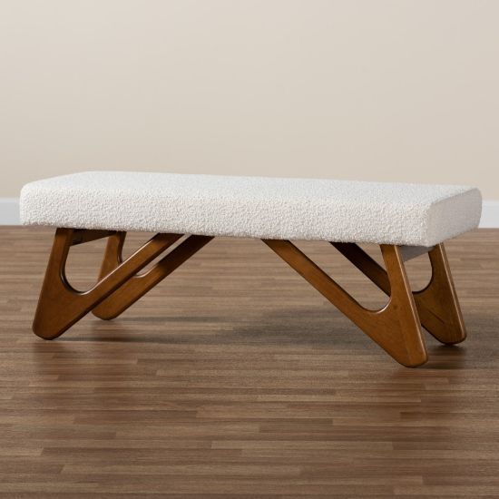 Picture of Baxton Studio Rika Japandi Boucle Fabric Bench, 17-3/4inH x 48-5/8inW x 18-1/2inD, Cream/Walnut Brown