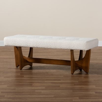 Picture of Baxton Studio Theo Japandi Boucle Bench, 17-15/16inH x 48-13/16inW x 18-5/16inD, Cream/Walnut Brown