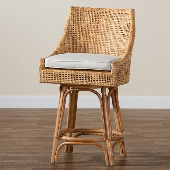 Picture of bali & pari Bella Rattan Counter-Height Stool, White/Natural Brown