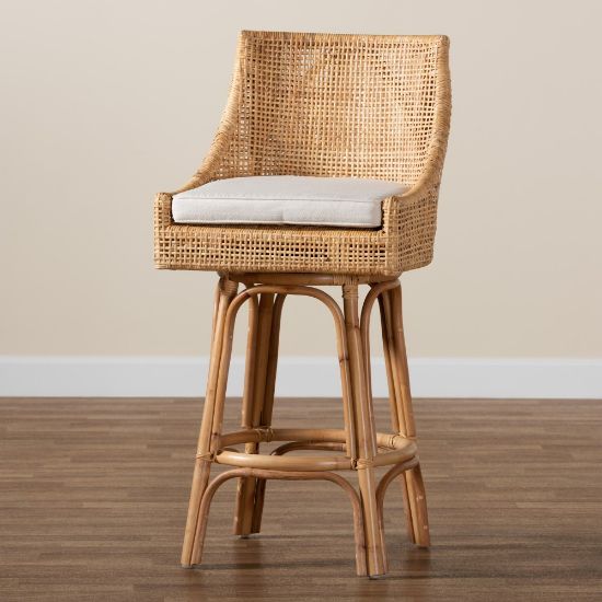 Picture of bali & pari Bella Rattan Bar Stool, White/Natural Brown