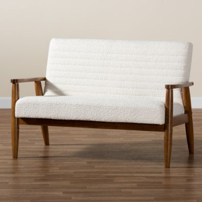 Picture of Baxton Studio Stratton Boucle Fabric And Finished Wood Loveseat, Cream/Walnut Brown