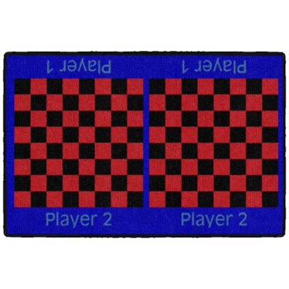 Picture of Flagship Carpets Checkers Rug, 24in x 36in, Blue/Red/Black