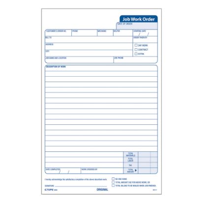 Picture of TOPS Triplicate Carbonless Job Work Orders, 5 1/2in x 8 1/2in, Pack Of 50 Forms