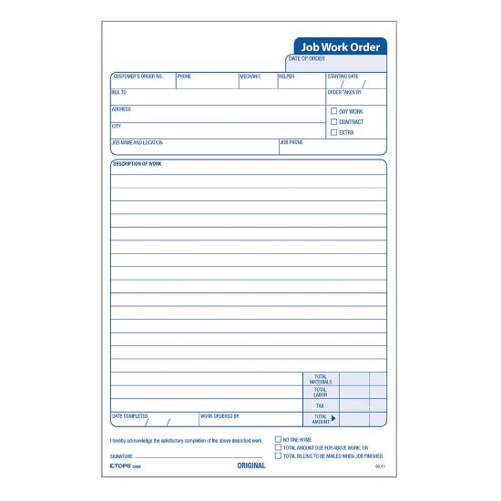 Picture of TOPS Triplicate Carbonless Job Work Orders, 5 1/2in x 8 1/2in, Pack Of 50 Forms