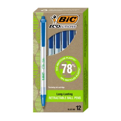 Picture of BIC Clic Stic Retractable Ball Pens, Pack Of 12, Medium Point, Clear Barrel, Blue Ink