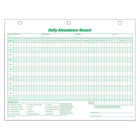 Picture of TOPS Daily Attendance Record, 8 1/2in x 11in, Pack Of 50