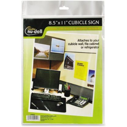 Picture of Nu-Dell Cubicle Sign Holder - 1 Each - 8.5in Width x 11in Height - Rectangular Shape - Hook & Loop Fastener Closure - Acrylic - Clear