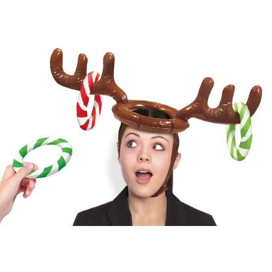 Picture of Amscan Christmas Inflatable Reindeer Hat Ring Toss Game, 24in x 5in, Brown