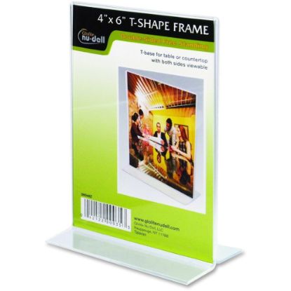 Picture of Nu-Dell Double-sided Sign Holder - 1 Each - 4in Width x 6in Height - Rectangular Shape - Double-sided, Self-standing - Plastic - Clear