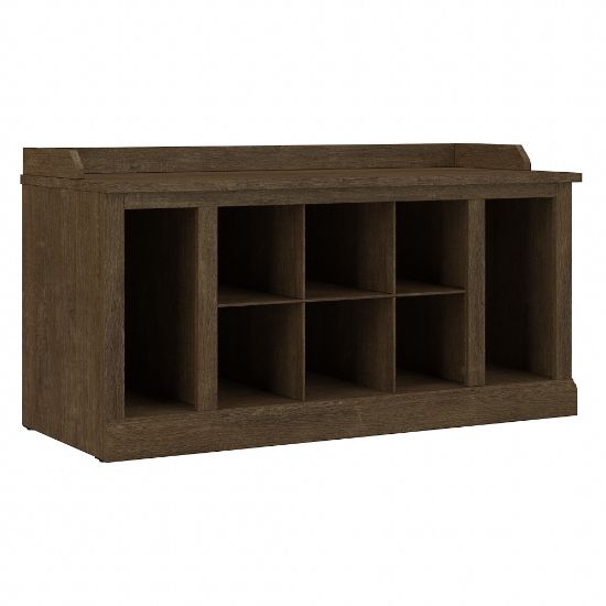 Picture of Bush Furniture Woodland 40inW Shoe Storage Bench with Shelves, Ash Brown, Standard Delivery