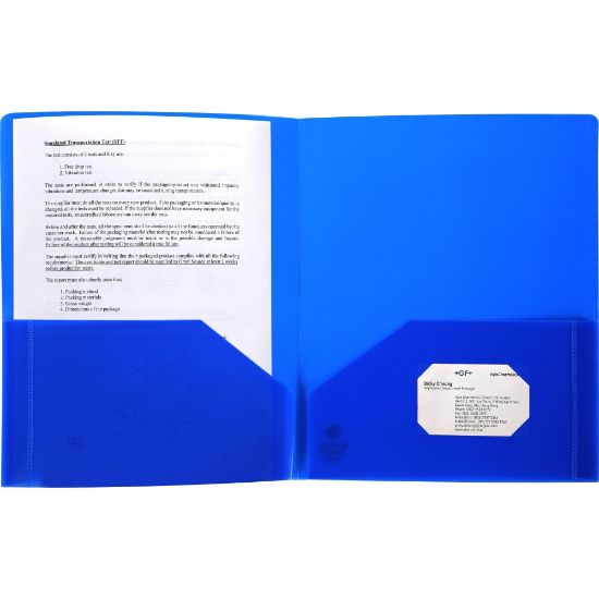 Picture of Business Source 2-Pocket Poly Portfolio, Letter Size, 8-1/2in x 11in, Blue