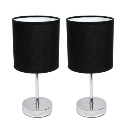 Picture of Simple Designs Chrome Mini Basic Table Lamp Set with Black Fabric Shades