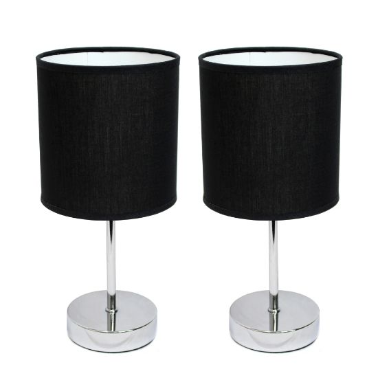 Picture of Simple Designs Chrome Mini Basic Table Lamp Set with Black Fabric Shades