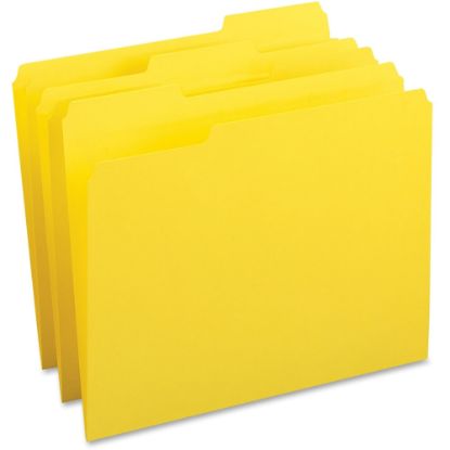 Picture of Business Source 1/3 Tab Cut Letter Top Tab File Folders - 8 1/2in x 11in - Assorted Tab Position - Yellow - 100 / Box