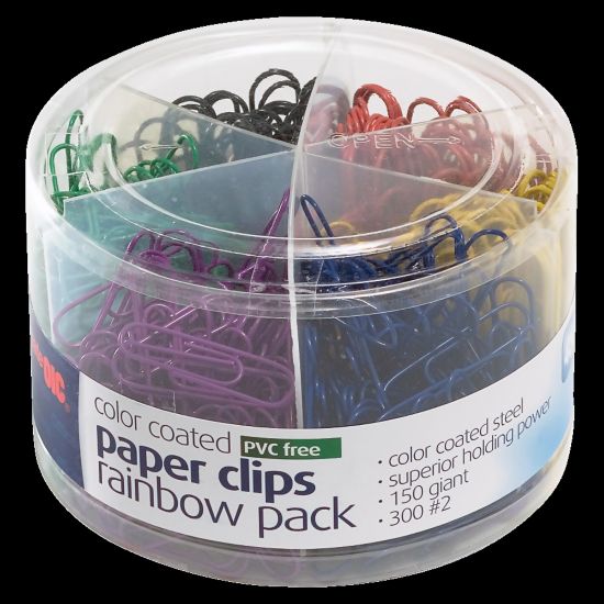 Picture of Officemate Nylon-Coated Paper Clips, Tub Of 450, Giant, Assorted Colors