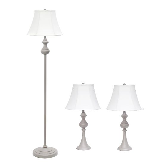 Picture of Elegant Designs Traditionally Crafted Lamp Set, White Shade/Gray Base, Set Of 3