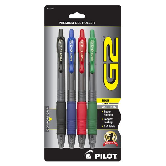 Picture of Pilot G2 Retractable Gel Pens, Bold Point, 1.0 mm, Assorted Barrels, Assorted Ink Colors, Pack Of 4