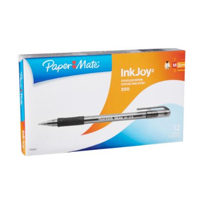 Picture of Paper Mate InkJoy 300 Stick Pens, Medium Point, 1.0 mm, Translucent Barrels, Black Ink, Pack Of 12 Pens