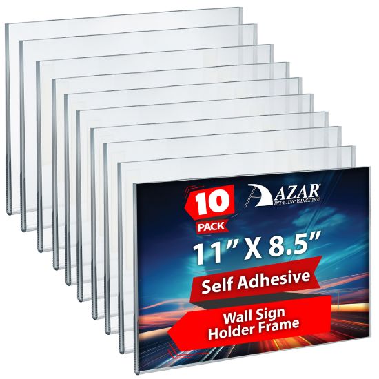 Picture of Azar Displays Acrylic Sign Holders With Adhesive Tape, 8 1/2in x 11in, Clear, Pack Of 10