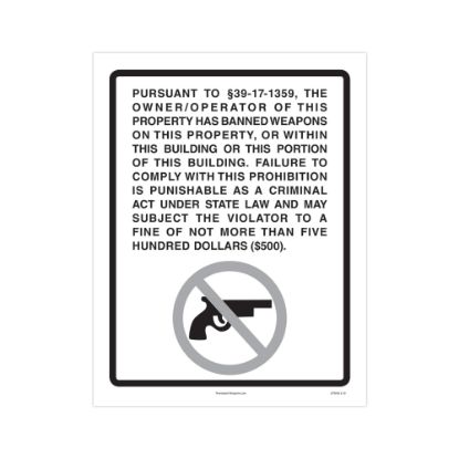 Picture of ComplyRight State Specialty Poster, Weapons Law, English, Tennessee, 8-1/2in x 11in