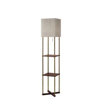 Picture of Adesso Harrison Shelf Floor Lamp, 62-1/4inH, Natural Shade/Antique Brass Base