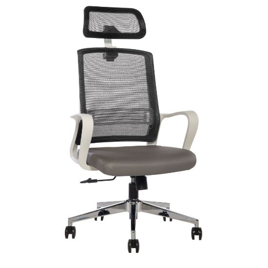 Picture of Sinfonia Song Ergonomic Mesh/Fabric High-Back Task Chair With Antimicrobial Protection, Loop Arms, Headrest, Black/Gray/White