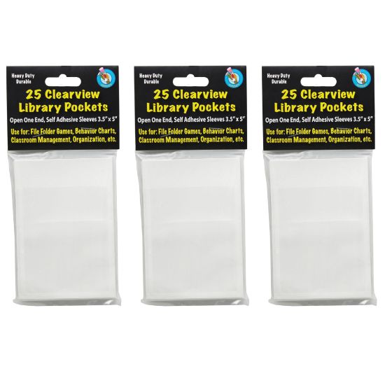 Picture of Ashley Productions Clear View Self-Adhesive Pockets, 3-1/2in x 5in, Clear, 25 Pockets Per Pack, Set Of 3 Packs