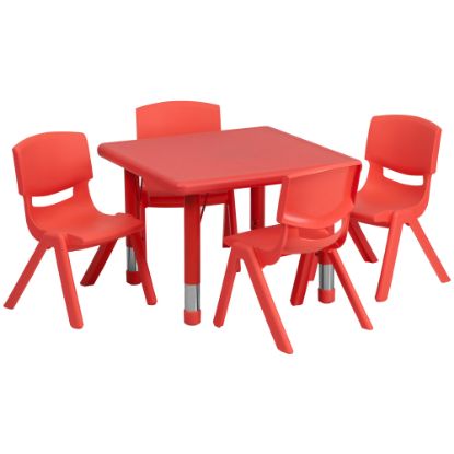 Picture of Flash Furniture 24ft" Square Plastic Height-Adjustable Activity Tables With 4 Chairs, Red