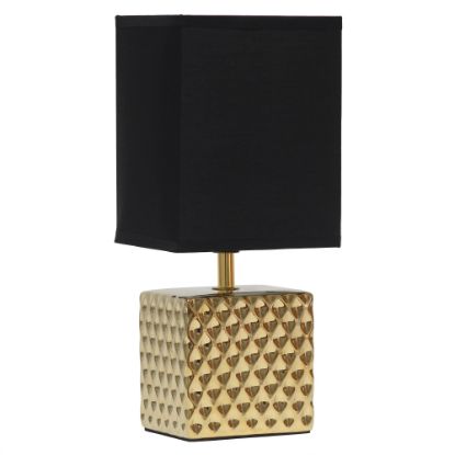 Picture of Simple Designs Petite Hammered Square Table Lamp, 11-13/16inH, Black/Gold