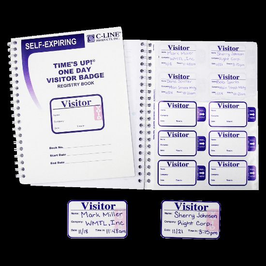 Picture of C-Line Times Up! Self-Expiring Visitor Badges, 3in x 2in, White/Blue, Pack Of 150