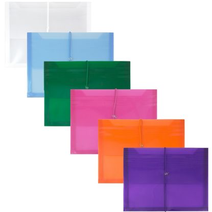 Picture of JAM Paper Letter Booklet Plastic Envelopes, 9-3/4in x 13in, Elastic Closure, Assorted Colors, Pack Of 6 Envelopes