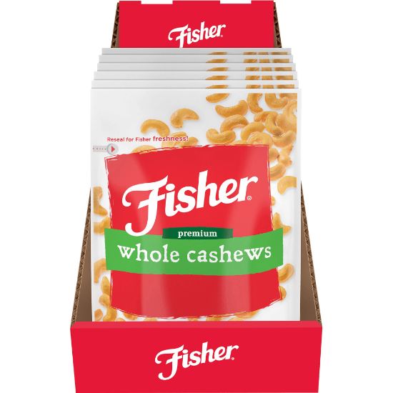 Picture of Fisher Premium Whole Cashews - No Artificial Color, No Artificial Flavor - Sea Salt - 1 Serving Bag - 5 oz - 6 / Carton