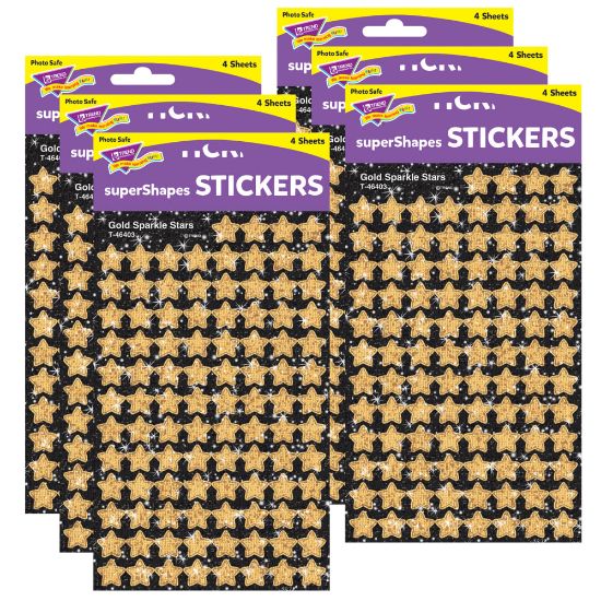 Picture of Trend superShapes Stickers, Gold Sparkle Stars, 400 Stickers Per Pack, Set Of 6 Packs