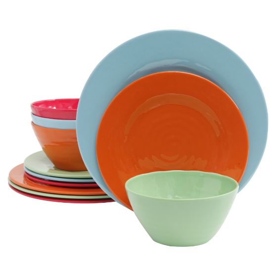 Picture of Gibson Brist 12-Piece Dinnerware Set, Orange/Red/Blue/Green